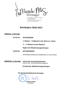 Information zum Schulbeginn